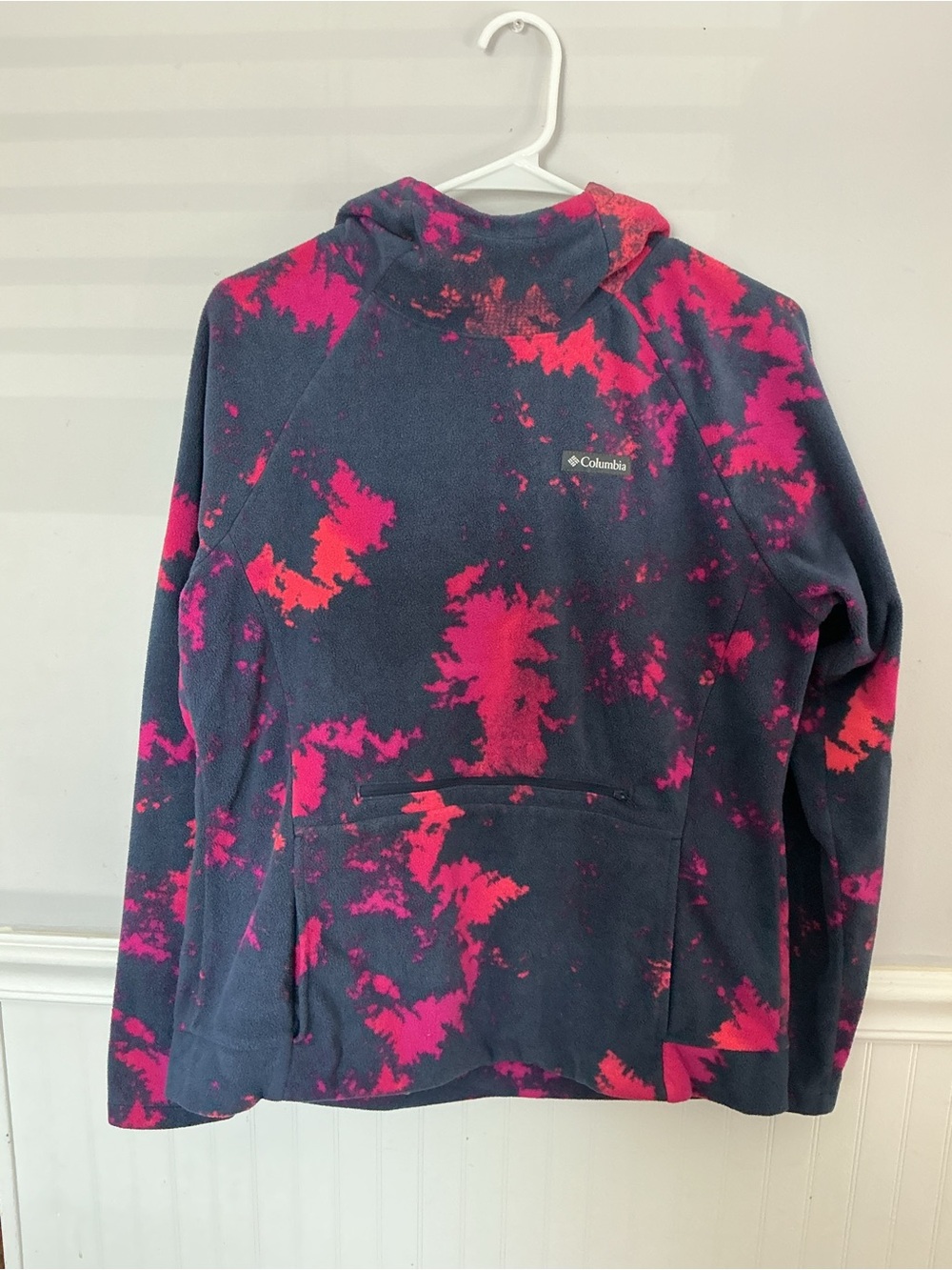 Columbia Navy Fleece Hoodie with Hot Pink Tie-Dye Accents